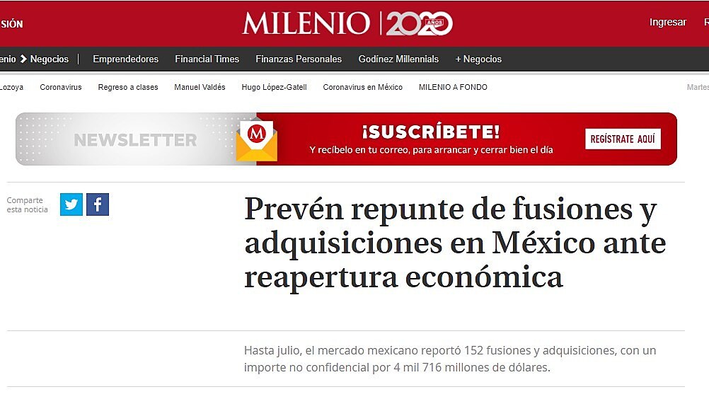 Prevn repunte de fusiones y adquisiciones en Mxico ante reapertura econmica